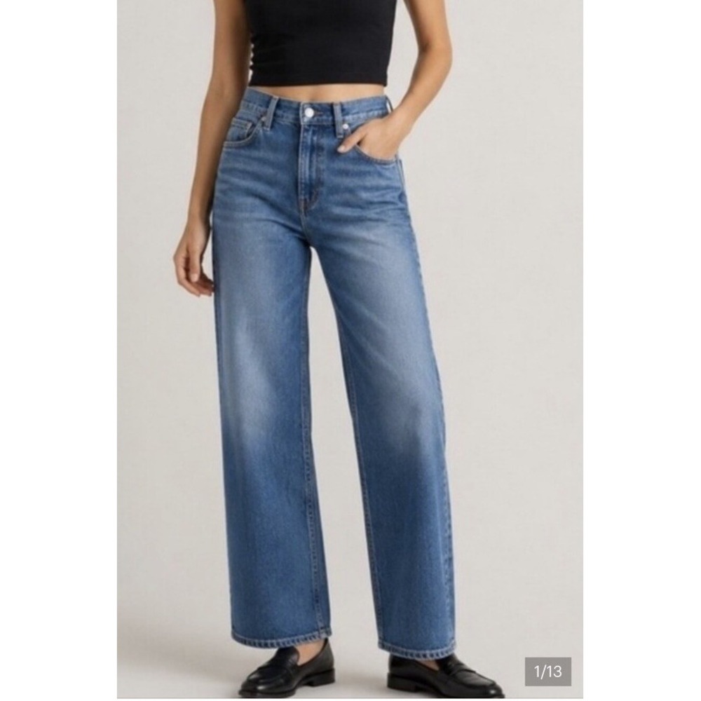 Quince Jeans Womens Blue Bella Stretch Relaxed Straight Organic Cotton Tencel 31